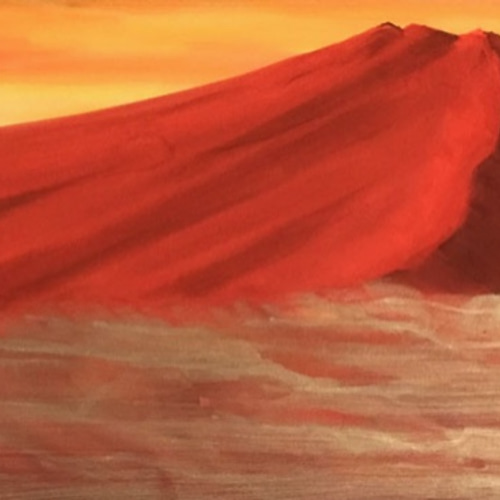 吉祥開運 金雲赤富士 手描き 桃彩 吉祥画 縁起物 赤富士の絵 絵画