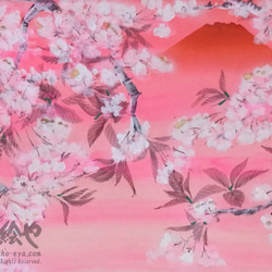 お部屋が明るい雰囲気になる⭐︎縁起の良い手描き原画 「吉祥桜花赤富士Ⅱ」 Lサイズ(大衣) 2枚目の画像