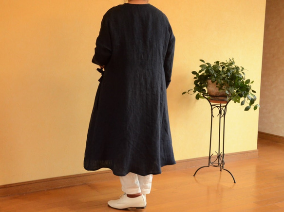 ✂　< leono さん専用ページ> オーバダイ加工リネンのカシュクールコート　Ⅿ 2枚目の画像