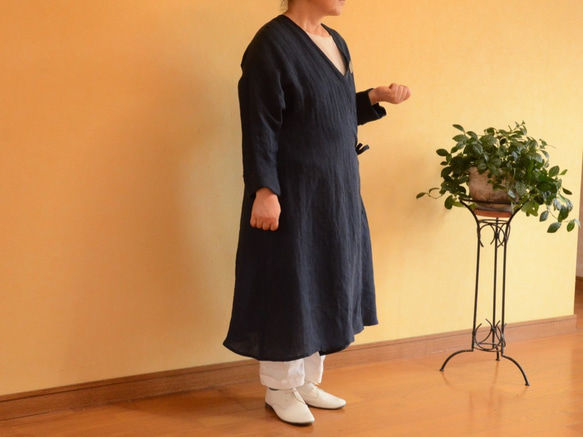 ✂　< leono さん専用ページ> オーバダイ加工リネンのカシュクールコート　Ⅿ 6枚目の画像