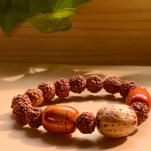 再販♡五眼龍菩提樹の実＆龍紋瑪瑙天珠＆ルドラクシャ（菩提樹の