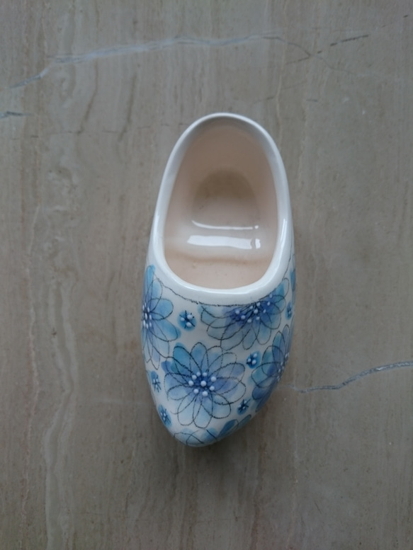 陶器の木靴？  ブルーの花 2枚目の画像