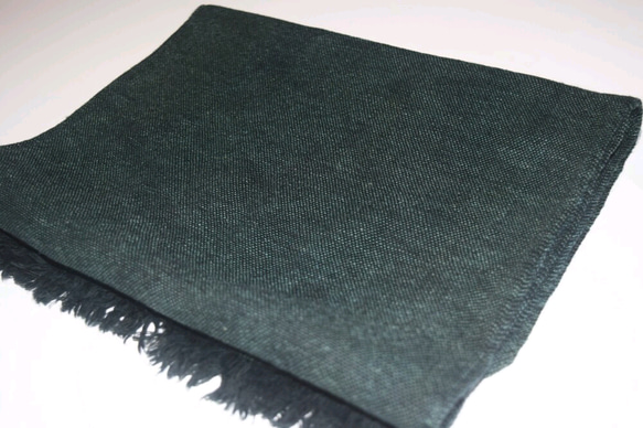 【手織り☆自然素材】藍グリーンの手つむぎコットンマフラーストール 7枚目の画像