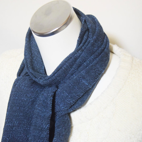 手織り☆自然素材】藍の手つむぎコットンマフラーストール(小さめ