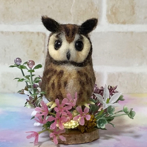 羊毛フェルト製置物　トラフズク 鈴木工房／羊毛フェルトのフクロウ「シロフクロウ2」 - 鳥