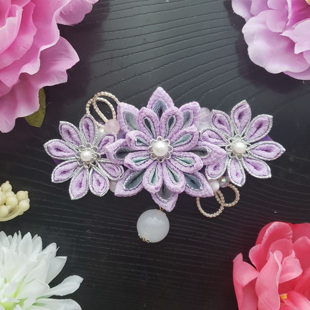 つまみ細工帯留め　薄紫　シルバー つまみ細工帯留め 薄紫 シルバー 帯留め ⭐～楓樺～⭐ 通販 11934404