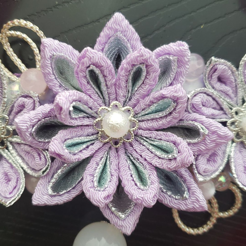 つまみ細工帯留め　薄紫　シルバー つまみ細工帯留め 薄紫 シルバー 帯留め ⭐～楓樺～⭐ 通販 11934404