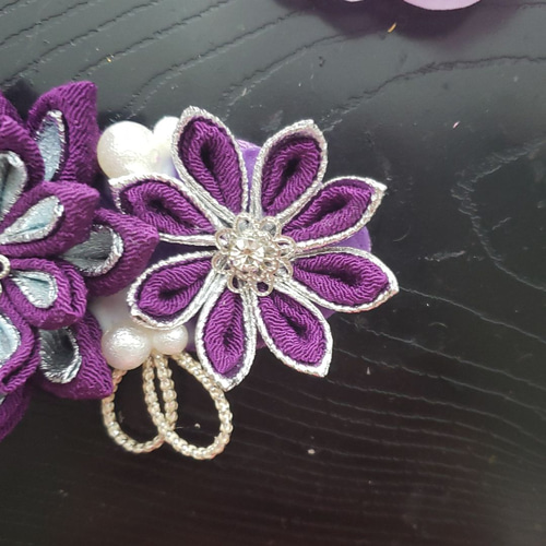 つまみ細工帯留め薄紫シルバー