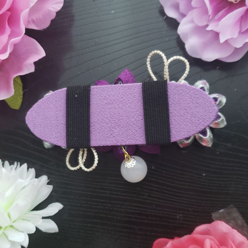 つまみ細工帯留め薄紫シルバー