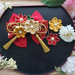 つまみ細工リボン髪飾り赤白七五三成人式浴衣卒業式花魁結婚式