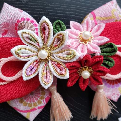 つまみ細工リボン髪飾りピンク赤白七五三成人式浴衣結婚式