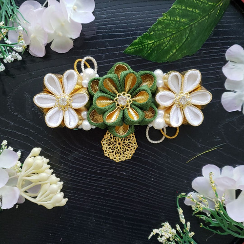 つまみ細工帯留め帯飾り七五三成人式金花魁振り袖着物帯パール