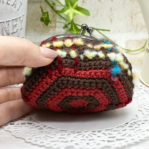 チェックなコロンとがま口☆手のひらサイズお財布&小物入れ（1月