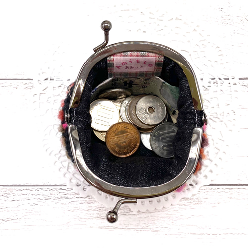 チェックなコロンとがま口☆手のひらサイズお財布&小物入れ（3月誕生色