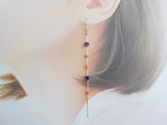 five colors ＊天然石のロングチェーンシリーズ【14kgf/pierce or earring】 4枚目の画像