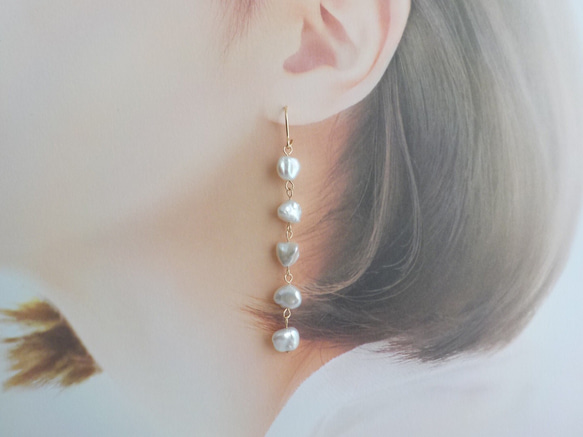 ケシパール＊天然石の揺れるロングチェーンシリーズ【14kgf/pierce or earring】 2枚目の画像