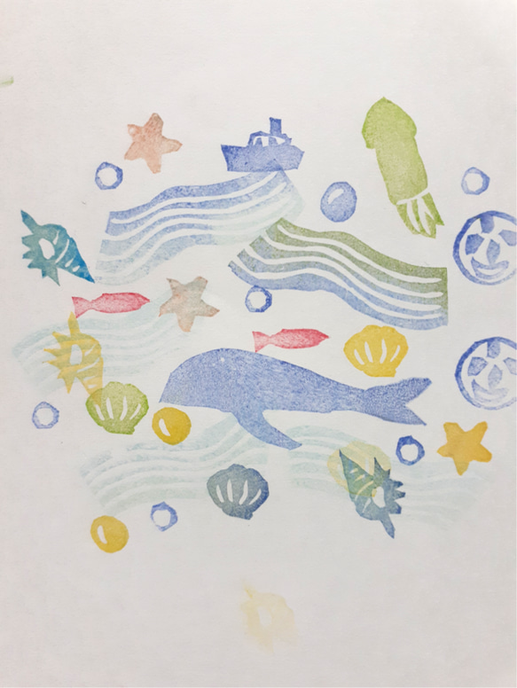 海たくさん　消しゴムはんこ 1枚目の画像