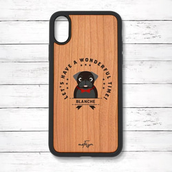 【可刻名字】哈巴狗黑色（徽章）減震型木質iPhone保護殼 第1張的照片