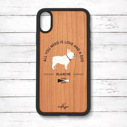 【可刻名字】法國鬥牛犬奶油色（基礎）減震型木質iPhone保護殼 第1張的照片