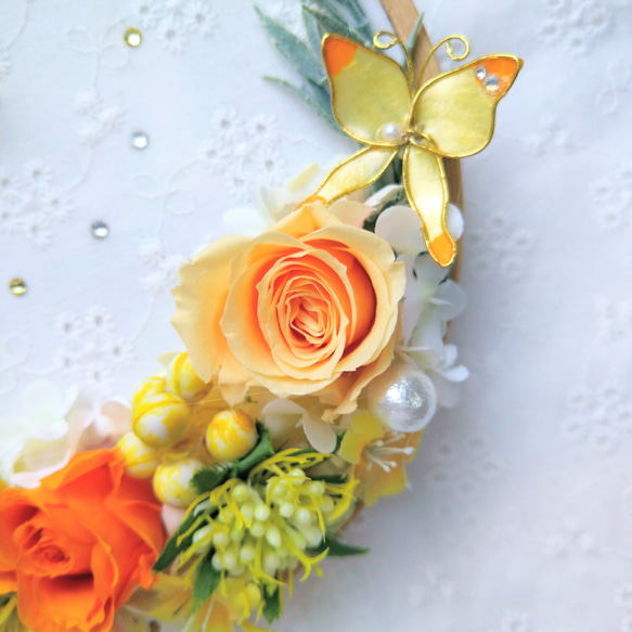❋花時計❋刺繍枠　掛時計　ビタミンカラー 3枚目の画像