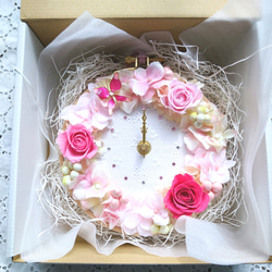❋春色花時計❋刺繍枠　春色ピンク　リース型 7枚目の画像