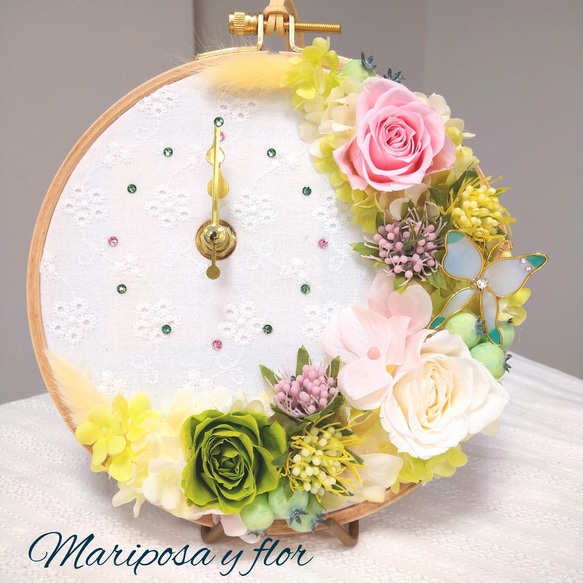❋麗らかな花園♡花時計❋ 刺繍枠 クレセント型 6枚目の画像