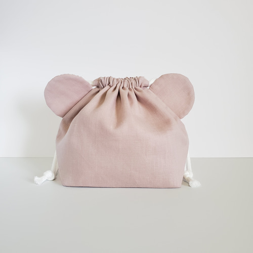 耳が選べる くまちゃんお弁当袋 (グレイッシュピンク) 弁当袋 Groen