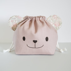 耳が選べる くまちゃんお弁当袋 (グレイッシュピンク) 弁当袋 Groen