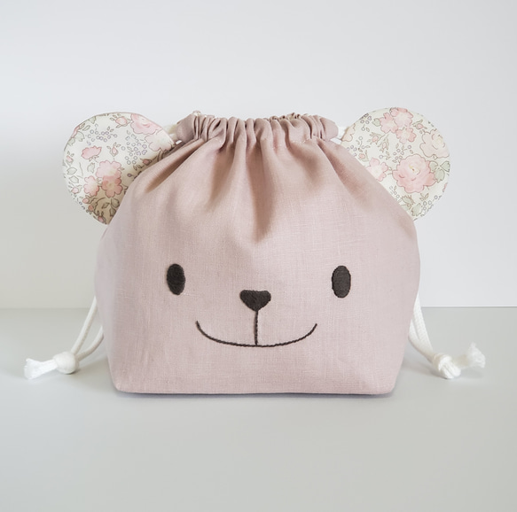 くま柄　お弁当袋♡ handmade 耳が選べる くまちゃんお弁当袋 (グレイッシュピンク) 弁当袋 Groen
