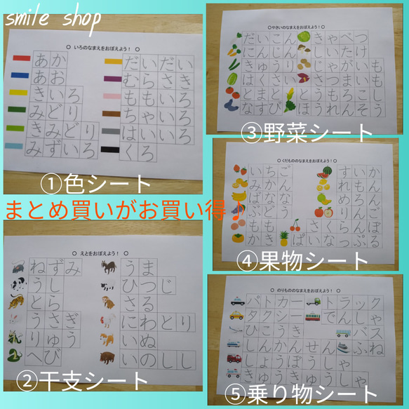 入学準備　就学準備　文字の練習に最適♪　ひらがな表&カタカナ表&ものの名前シート&消せるマーカーペンセット 3枚目の画像