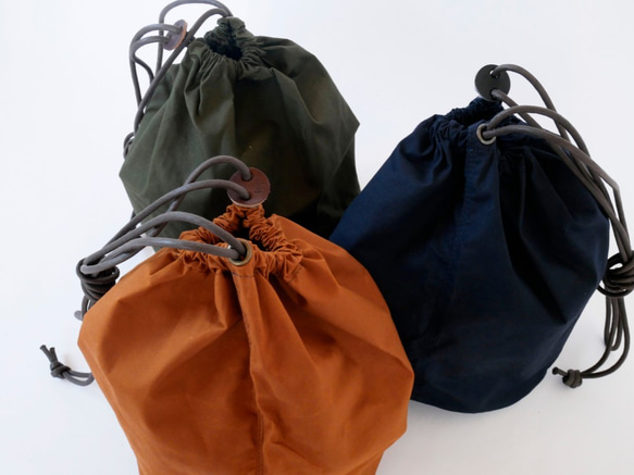 Draw string bag <L khaki(カーキ)>　巾着バッグ 3枚目の画像