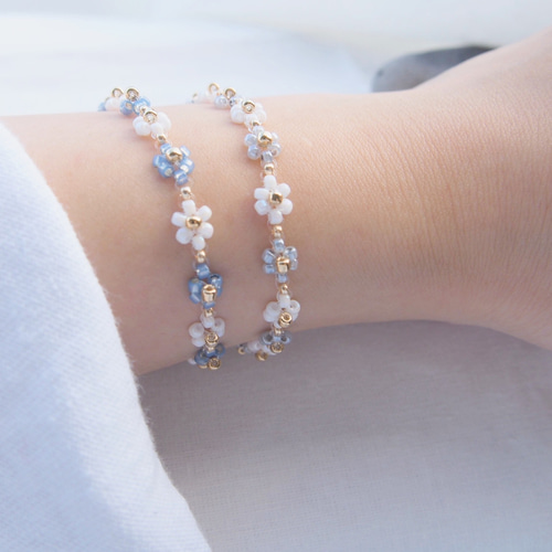 ビーズブレスレット マグネット着脱 《 pearl blue ＆ pearl gray 