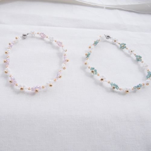 セット】 ビーズブレスレット マグネット着脱 《 pearl pink ＆ pearl