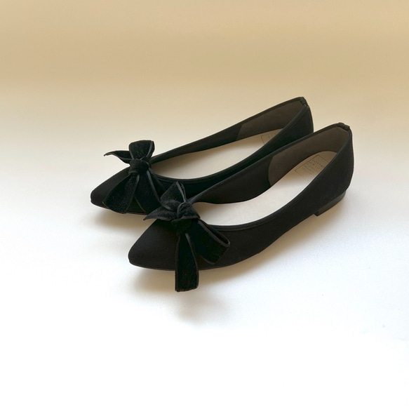 SOLEIL_黑絲帶絨面革 | 尖頭平底芭蕾舞鞋 | 訂購 | 第2張的照片