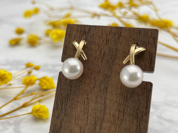 受注製作 ～クロスとパール～ No.2638 K18YG アコヤ真珠 ピアス ピアス  