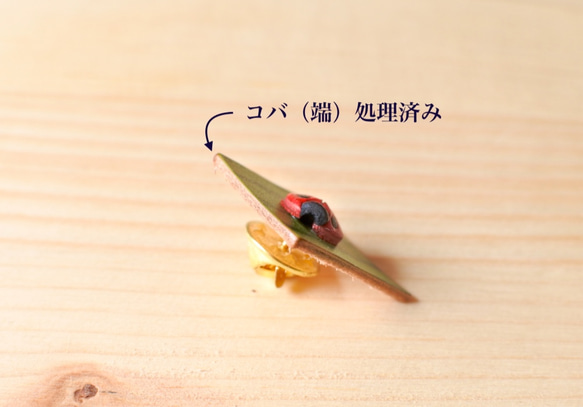 ほぼ実物大！てんとう虫のピンバッジ　夏/西瓜【手染め】【レザー】 3枚目の画像