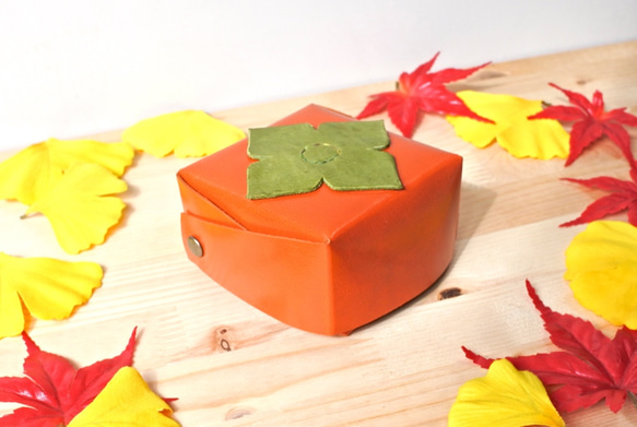 【改良版】柿のボンボニエール/蓋付き小物入れ　本革製 2枚目の画像