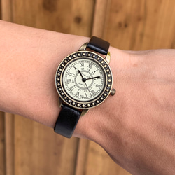 アンティーク調ウォッチ レザーベルト クォーツ腕時計  ローマ数字タイプ ブラック 1枚目の画像