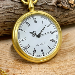 ネックレス 懐中時計 シンプル文字盤 ゴールドカラー 電池式 2枚目の画像