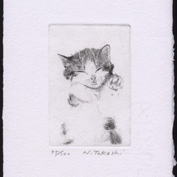 招き猫 ・A/銅版画 (額あり） 2枚目の画像