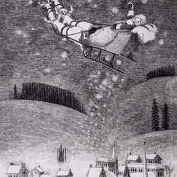 サンタクロース・星のプレゼント / 銅版画 (額あり） 3枚目の画像