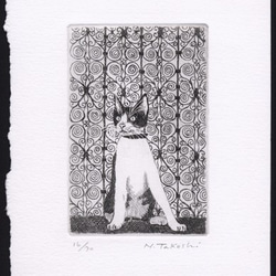 扉の前の猫 / 銅版画 (額あり） 3枚目の画像