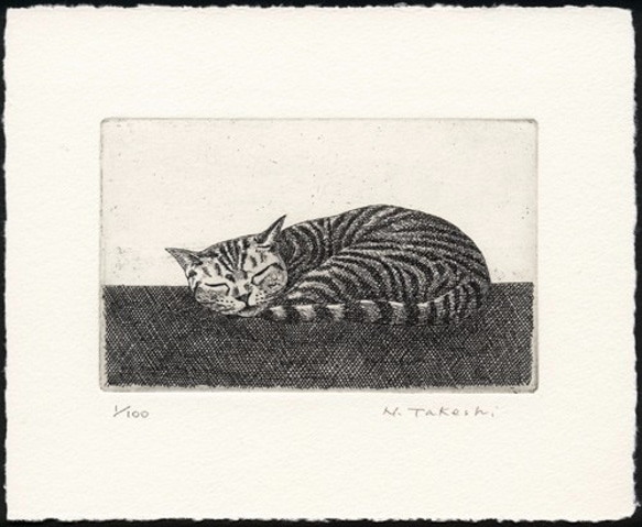 お昼寝の猫 / 銅版画 (額あり） 3枚目の画像