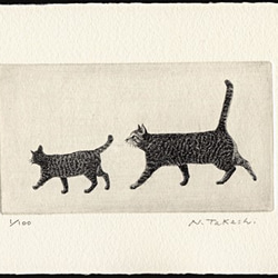 お散歩・二匹の猫/ 銅版画 (作品のみ） 1枚目の画像