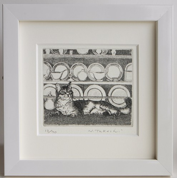 猫と食器棚 / 銅版画 (額あり） 版画 Atelie Gray 通販 4643688