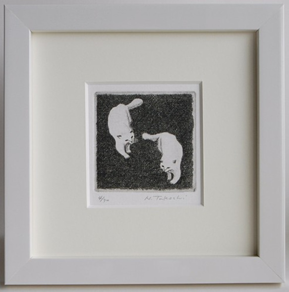 二匹の白い猫 / 銅版画 (額あり） 1枚目の画像
