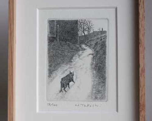 どこへ行くの （ 猫の散歩 ）/ 銅版画 (額あり） 版画 Atelie Gray