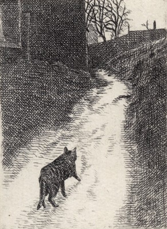 どこへ行くの （ 猫の散歩 ）/ 銅版画 (額あり） 4枚目の画像