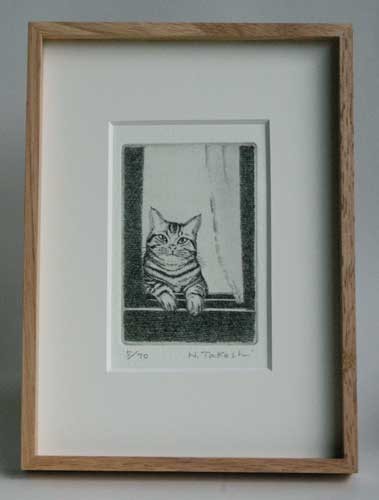 title「のび猫花がらバージョン」 ほどよく 額無し銅版画応用絵画 title「のび猫花がらバージョン」 ほどよく 額無し銅版画応用絵画
