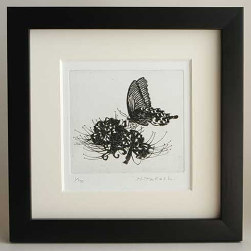 蝶と曼珠沙華/ 銅版画（額あり・ブラック） 版画 Atelie Gray 通販